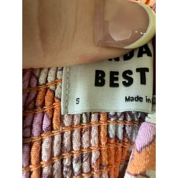 Aritzia Sunday Best Pastel Floral Dress Midi Thigh Slit Pink Orange Size Small - Picture 7 of 10